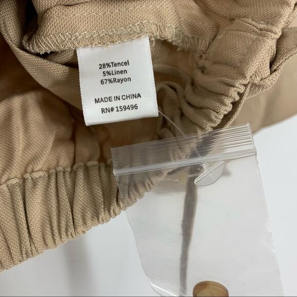 Billie the Label Imogene Crop Top Linen Blend Khaki Medium Collar Button Tencel - Picture 9 of 9